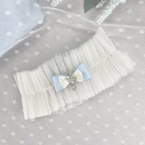 Liga de novia mesh plisado moño azul detalle de joyería – 1460 D