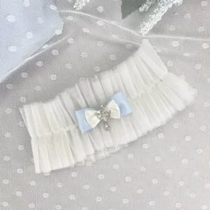 Liga de novia mesh plisado moño azul detalle de joyería – 1460 D