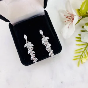 Aretes para Novia de Cristal Austriáco Plata – Hojitas