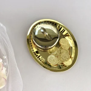 Charola y Cofre Porta Arras de Boda Grecas Circular – Oro