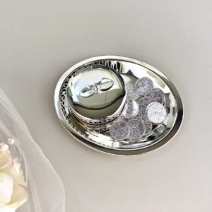Charola y Cofre Porta Arras de Boda Grecas Circular – Plata