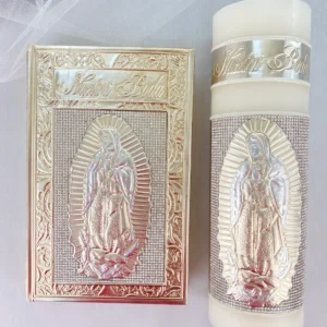 Juego de Cirio y Biblia para Boda Virgen de Guadalupe Repujado