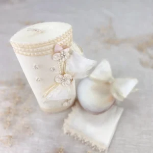 Kit de Bautizo Vela Forma Ojo Moño Concha y Fe de Bautizo – GLADYS
