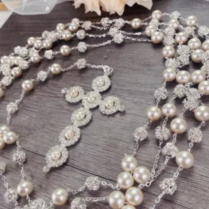 Lazo de Boda de Perlas y Chispas de Zirconia