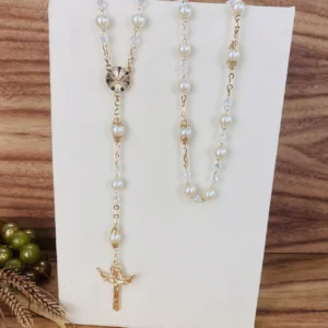 Rosario de Cristal con Perlas – ORO