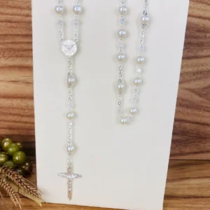 Rosario de Cristal con Perlas – PLATA