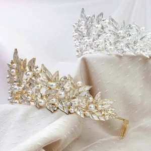 Tiara de Novia Hojas Metalizadas Perlas – JARTUM