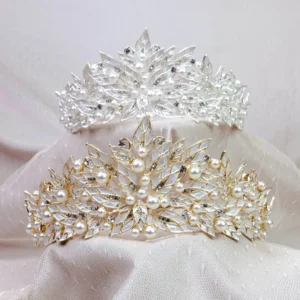 Tiara de Novia Hojas Metalizadas Perlas – JARTUM