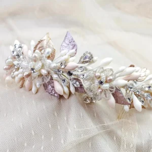 Tocado de Novia Azahares Perlas Tul Bordado – MÓNACO GDE