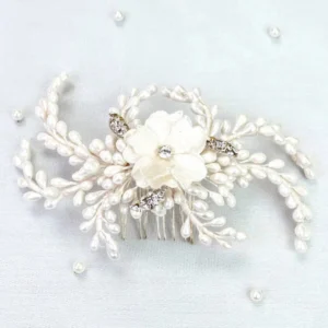 Tocado de Novia Azahares Perlizados Flor Zirconias – RESPLANDOR CH