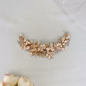 Tocado de Novia Flores Hojas Metalizadas Zirconias – CHIPRE